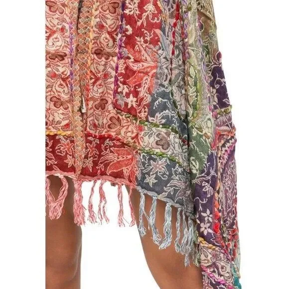 Embroidered Long Boho Vest Raj Imports Red Gold Blue Sahira Vest Tassels Wrap - Picture 3 of 3